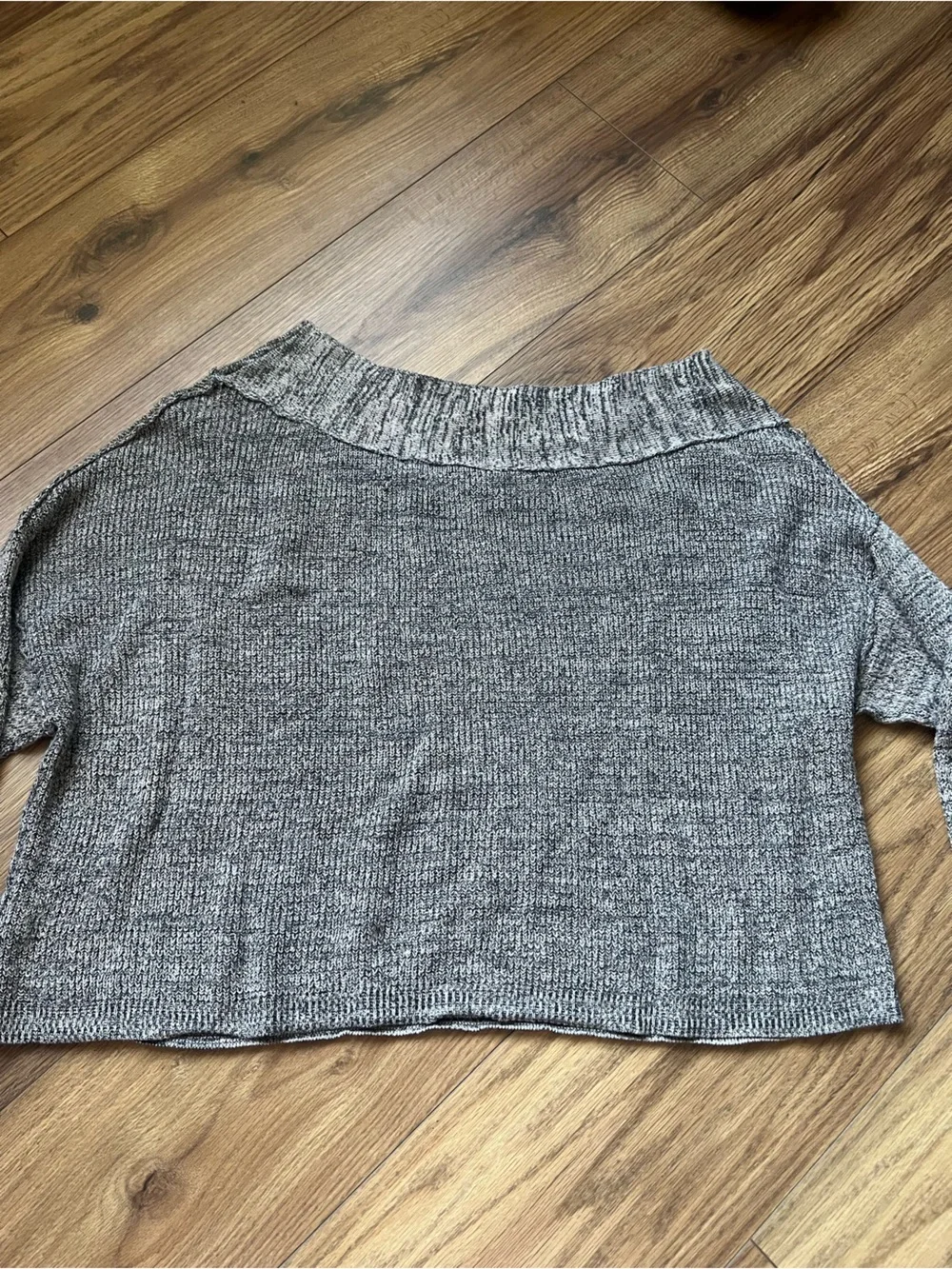 Free People Alana Grey Marled Off The Shoulder Knit Sweater Slouchy Boxy